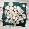 Detail of silk-like square scarf with green bubble patterns and smooth texture - 70x70cm / Dark Green Polka Dot (FJ677-2)