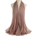 Taupe pleated long scarf with fine vertical texture and subtle shimmer on display - Camel