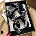 Elegant black and white polka dot silk scarf presented in a premium gift box - Black and White Polka Dot Letter Style (FJ681-1)