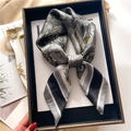 Foulard quadrato in seta vintage con motivo paisley e strisce in grigio e nero in box - 70x70cm / Nero Bianco Grigio (FJ696-1)