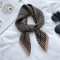 Elegant black and yellow geometric striped square silk scarf tied on white background - 68*68cm / Black Apricot