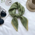 Green and yellow striped square silk scarf styled with sunglasses on white fabric - 68*68cm / Green Yellow
