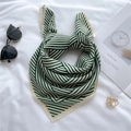 Elegant green and white geometric striped square silk scarf on soft white fabric background - 68*68cm / Green Beige