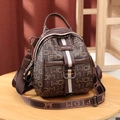 Mini zaino vintage in pelle marrone con stampe di lettere FIDM e tracolla jacquard - 9335FIDM Caffè