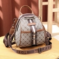 Mini gray and brown canvas backpack with M-pattern and FIDM branded woven strap - 3966 Brown