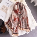 Eleganter Schal aus Baumwolle und Leinen mit Blumenmuster auf zartrosa Tuch - Beige Rosa Blumenmuster Stil (YM256-2)