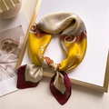 Foulard quadrato in seta 70x70cm stile francese con stampa equestre e bordi giallo senape - Stile Equestre Giallo Zenzero e Borgogna (FJ636-1)