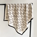 Elegant silk scarf with classic brown arch logo pattern and black trim border - Beige Triomphe Pattern (FN109-1)