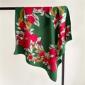 Elegant 90cm square silk scarf with red rose and gold chain pattern on dark green base - Dark Green Rose Chain Pattern (FN107-3)