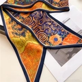 Close-up of artistic silk scarf with oil painting patterns and fine satin texture details - Klimt Art Style Print (LE-90)