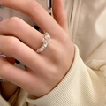 Elegante anillo abierto de cola de sirena plateado con perlas blancas y circonitas mujer - Estilo de Cola de Sirena con Perla y Circonita(C-427)