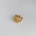 Adjustable golden open ring with unique irregular lava texture and glossy metallic finish - Adjustable Open / Hollow Style
