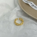 Detail shot of a double-layered gold textured ring with twisted rope and smooth lines - Adjustable Open / Matte Gold Double Layer Ring