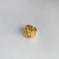Adjustable golden open ring featuring a heavy minimalist irregular lava flow texture design - Adjustable Open / Solid Style