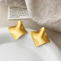 Minimalist matte gold stud earrings with irregular square shape and brushed texture - Wavy Irregular Square Style (A-1323)