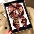 Luxurious leopard and geometric print silk scarf tied in a bow on a stylish beige trench coat - Burgundy Beige Leopard Patchwork (FJ520-2)