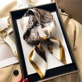 Leopard and floral print square silk scarf for women in a premium black gift box - Brown Leopard Floral Style (FJ645-1)