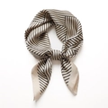 Close-up of silk-like square scarf with elegant black geometric stripes on beige base - Beige and Black Modern Geometric Style (FJ599-5)