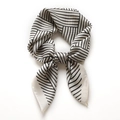 Elegant black and white striped silk-like satin square scarf tied for professional styling - Black and White Framed Stripe Style (FJ599-3)