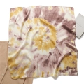 Detail of silk square scarf featuring oil painting pattern and premium smooth texture - Yellow and Brown Swirl Tie-Dye Pattern (FJ628-4)