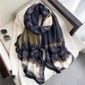 Elegant long scarf with chain and leopard print in green, black, and white colors - Olive Green Black White Stitching (YM229-3)