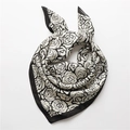 Elegant black and white floral silk scarf featuring rose patterns and a contrast border - Black and White Rose Pattern (FJ627-1) / 70x70cm