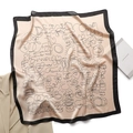 Elegant champagne silk square scarf with black border and floral line art pattern - Khaki (FJ612-2) / 70x70cm