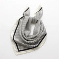 Minimalist black and white plaid silk square scarf with bold borders on white background - Black and White Fine Grid Style (FJ617-1) / 70x70cm
