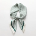 Green checkered silk square scarf for women with elegant dark green border overlay - Dark Green Fine Grid Style (FJ617-2) / 70x70cm