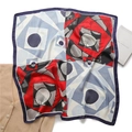 Detailed view of square silk scarf with geometric color block patterns and soft texture - Red Blue Black White Art Style (FJ623-3)