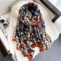 Elegante bufanda de algodón y lino con estampado de cachemira y diseño vintage de gran tamaño - Naranja Negro Gris Beige Paisley (YM224-2)
