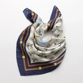 Elegant square silk scarf featuring luxury carriage pattern in navy blue and orange - Navy Blue Orange White Patchwork (FJ613-1)