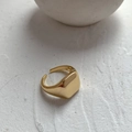 Minimalist square signet ring in gold finish with adjustable open band for women - Square Polished Ring (Gold Plated) / Gold