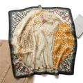 Vintage silk scarf with floral bird patterns and elegant baroque architectural elements - Black White Gold and Orange Baroque (FJ622-2)
