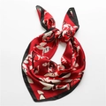 Retro red rose floral silk square scarf with black border and smooth satin finish - Red Base Freehand Rose Style (FJ625-1)