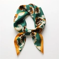 Retro rose pattern silk scarf in dark green and orange for women 70cm neck wrap - Green Base Orange Yellow Vintage Floral Style (FJ625-3)