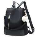 Mochila de nailon negro con cinta FIOM y accesorio de pompón blanco de felpa - Negro