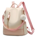 Mochila impermeable de nylon beige y rosa con bola de peluche y correa corazón - Beige