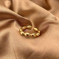 Macro detail of French vintage gold twist open ring on elegant brown silk fabric - Gold Small Bean Thin Ring