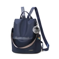 Waterproof navy blue oxford backpack with adjustable straps and decorative plush charm - Blue