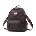 Mochila vintage marrón con estampado de monograma FIDM y placa de logo dorada en blanco - Pequeño / Marrón