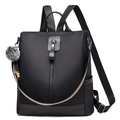 Wasserdichter schwarzer Oxford-Rucksack für Damen mit Plüschball und großem Volumen - Schwarz