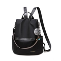 Black waterproof nylon anti-theft backpack for women with plush ball charm - Black