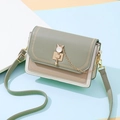 Bolso bandolera verde y beige de moda con cierre metálico de gato dorado suave - Verde