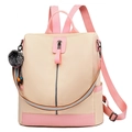 Damen Rucksack aus wasserdichtem Oxford-Gewebe in Beige und Rosa mit Pelz-Anhänger - Khaki