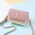 Pink and beige crossbody bag with cat lock and adjustable shoulder strap - Pink