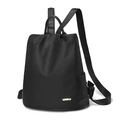 Zaino classico nero in nylon impermeabile da donna con logo dorato e manici in pelle - Nero