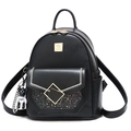 Eleganter Damenrucksack aus schwarzem Leder mit goldenem Panda-Logo und Bären-Anhänger - Klein / Schwarz