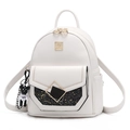 Chic beige leather backpack with black glitter front pocket and cute bear charm - Small / Off White
