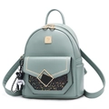 Light green faux leather backpack for women with bear pendant and decorative stitching - Small / Mint Green